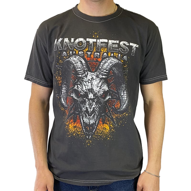 Shatter Goat Skull Pigment Dyed Tshirt by Knotfest