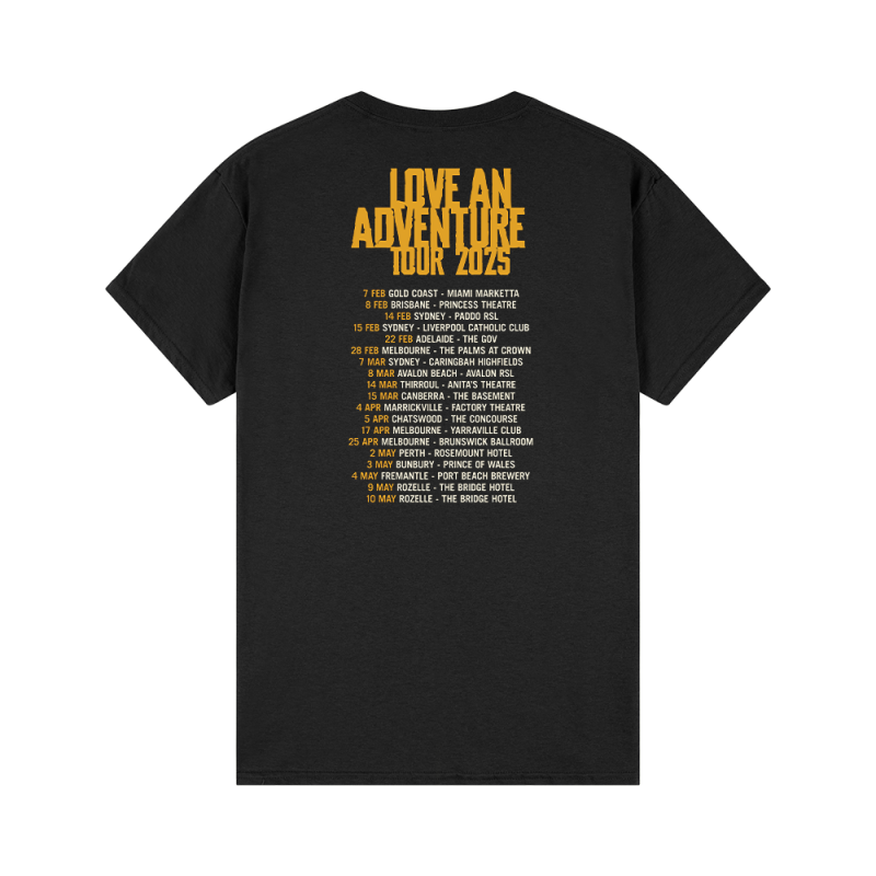 Love An Adventure Black Tour Tshirt by Pseudo Echo