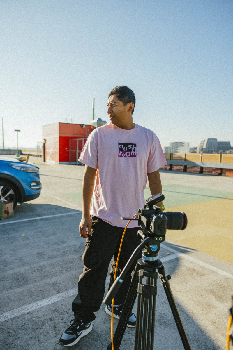 Mushroom Stacked Logo Light Pink Tshirt by Mushroom