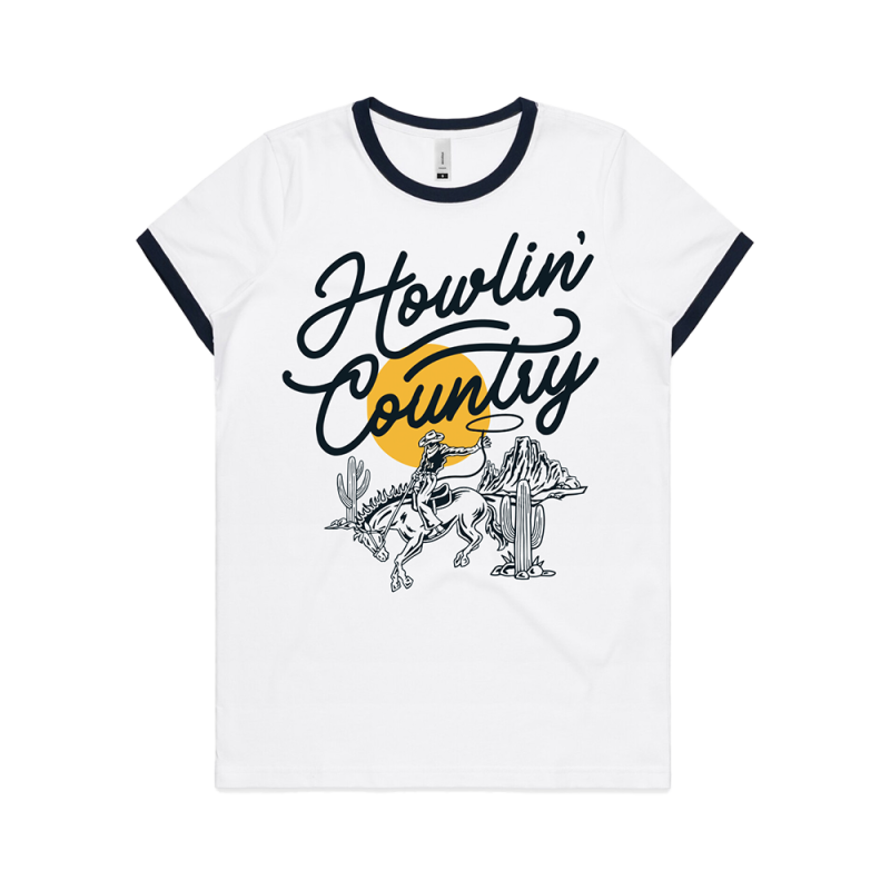 ROPE TEXT LADIES WHITE/NAVY TSHIRT by Howlin Country