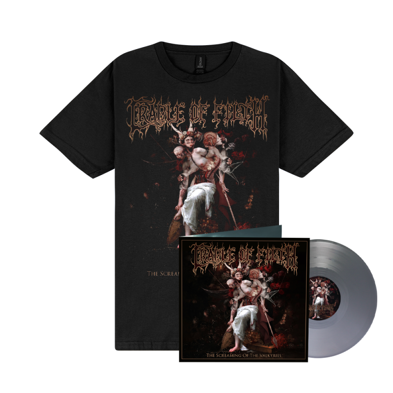 The Screaming Of The Valkyries Band Exclusive Silver Vinyl 1LP + TSOTV Black Tshirt by Cradle Of Filth