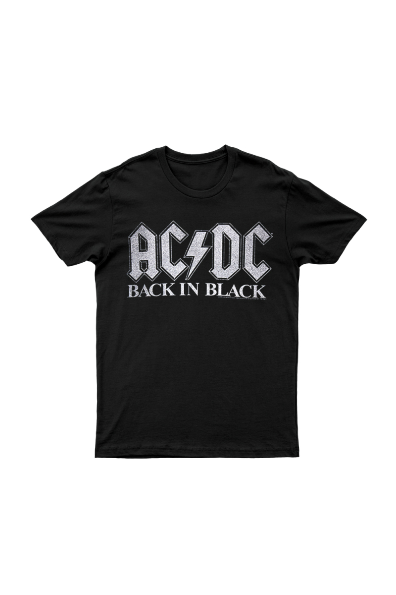 Back In Black Large Print Black Tshirt by AC DC