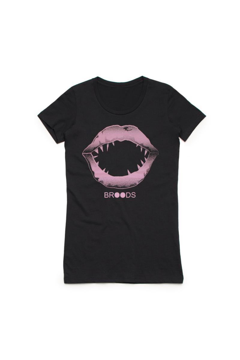 Pink Mouth Ladies Black Tshirt by Broods