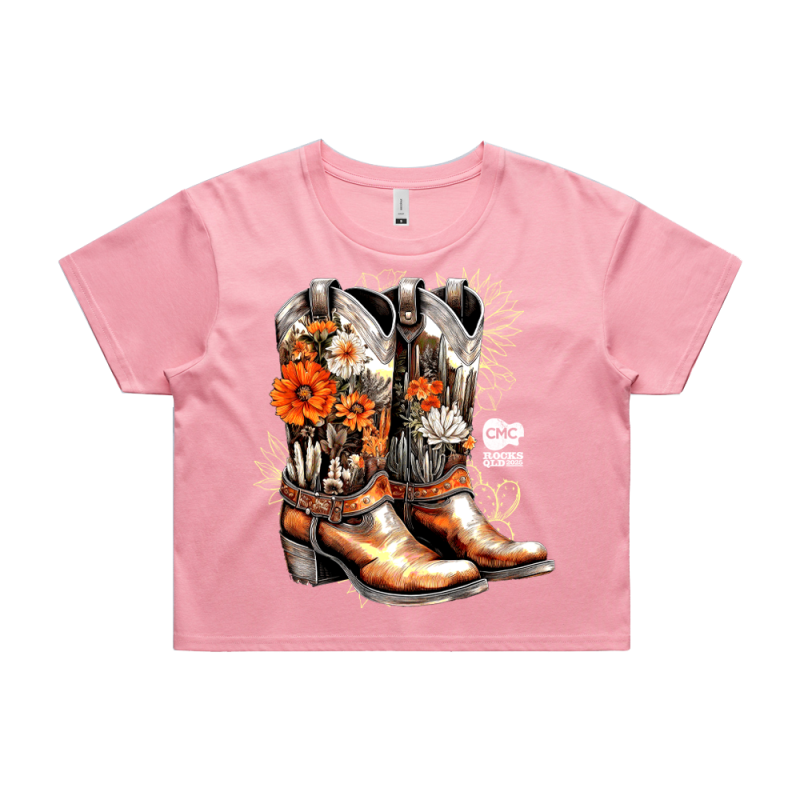 Boots n Flower Bubblegum Crop Tee by CMC ROCKS QLD 2025