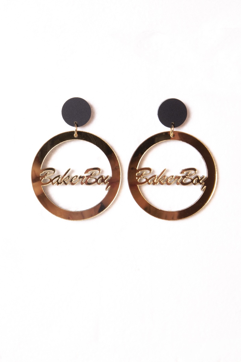 Earrings - Gold mirror hoop with BLACK stud by Baker Boy