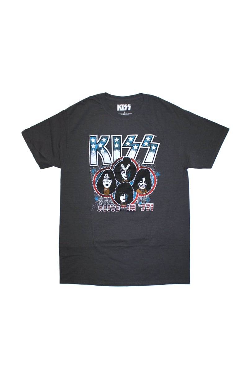 Alive in 77 Charcoal Tshirt by KISS