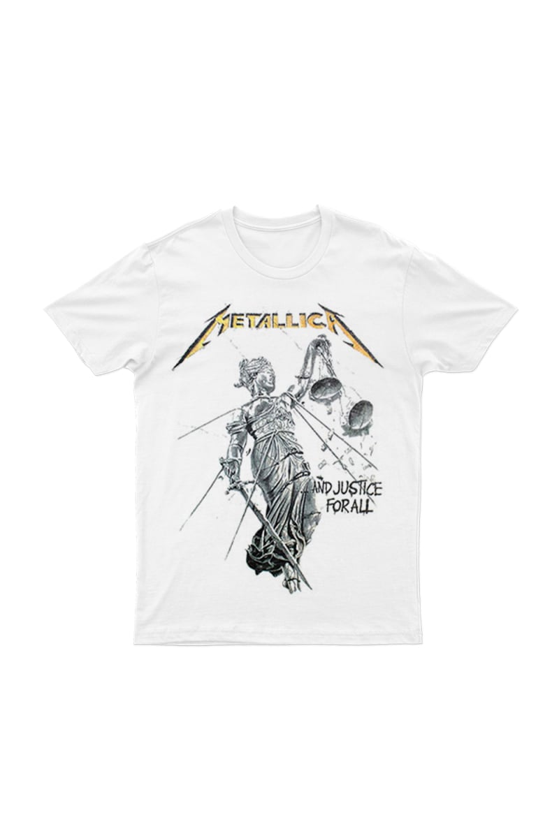 Justice For All White Tshirt by Metallica
