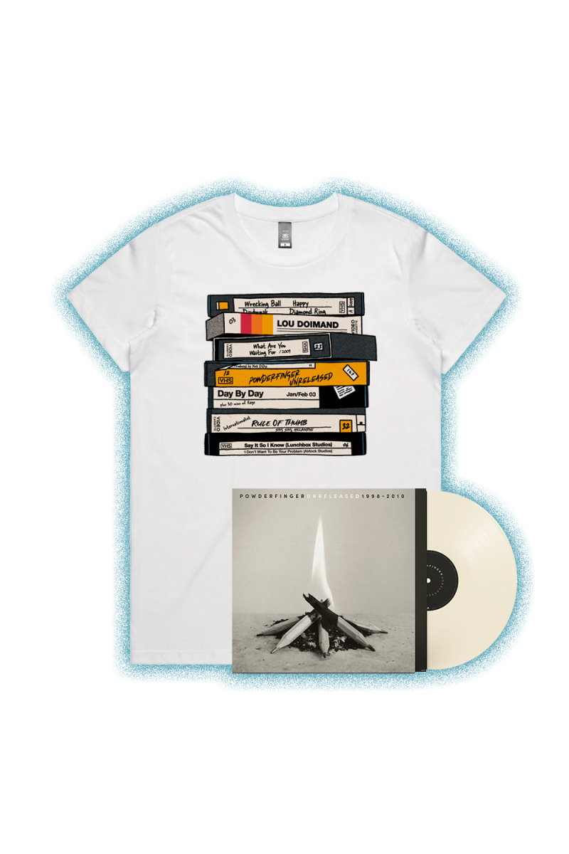 Unreleased 1998-2010 LP (Vinyl)/ VHS White Tshirt by Powderfinger