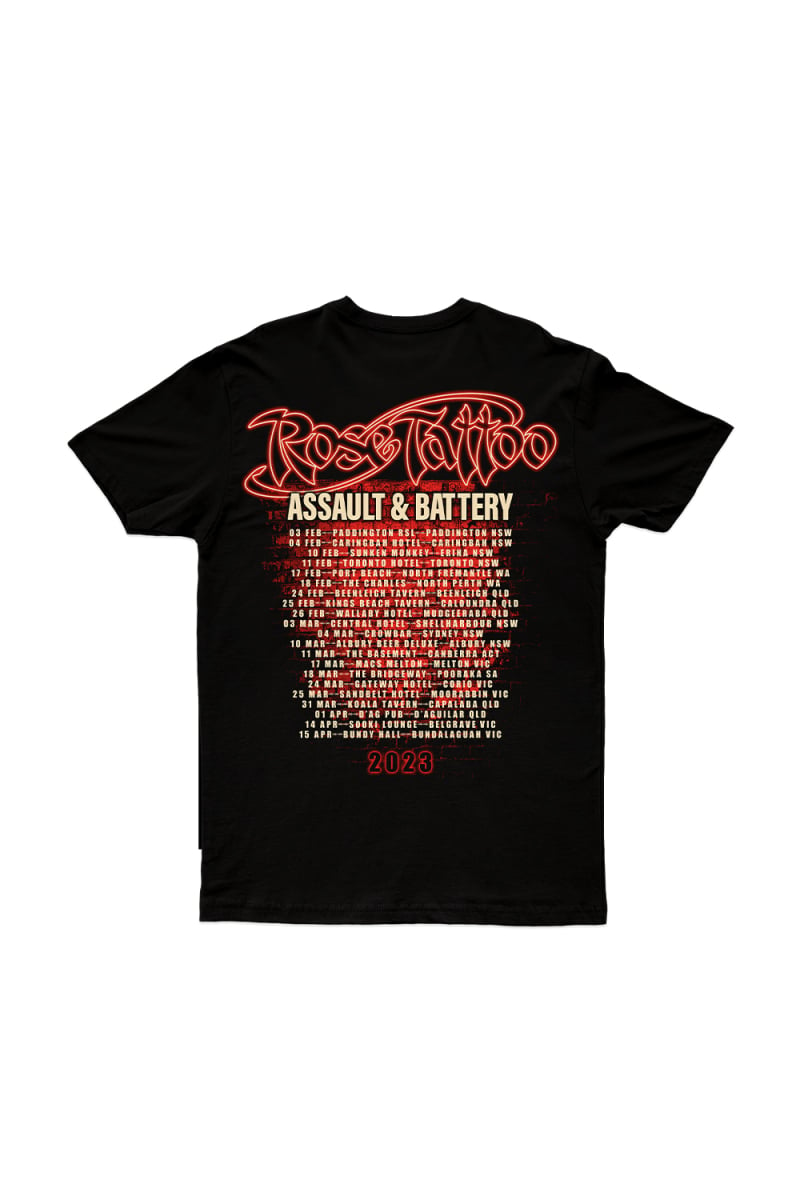 Assault and Battery 2023 Black Tour Tshirt by Rose Tattoo