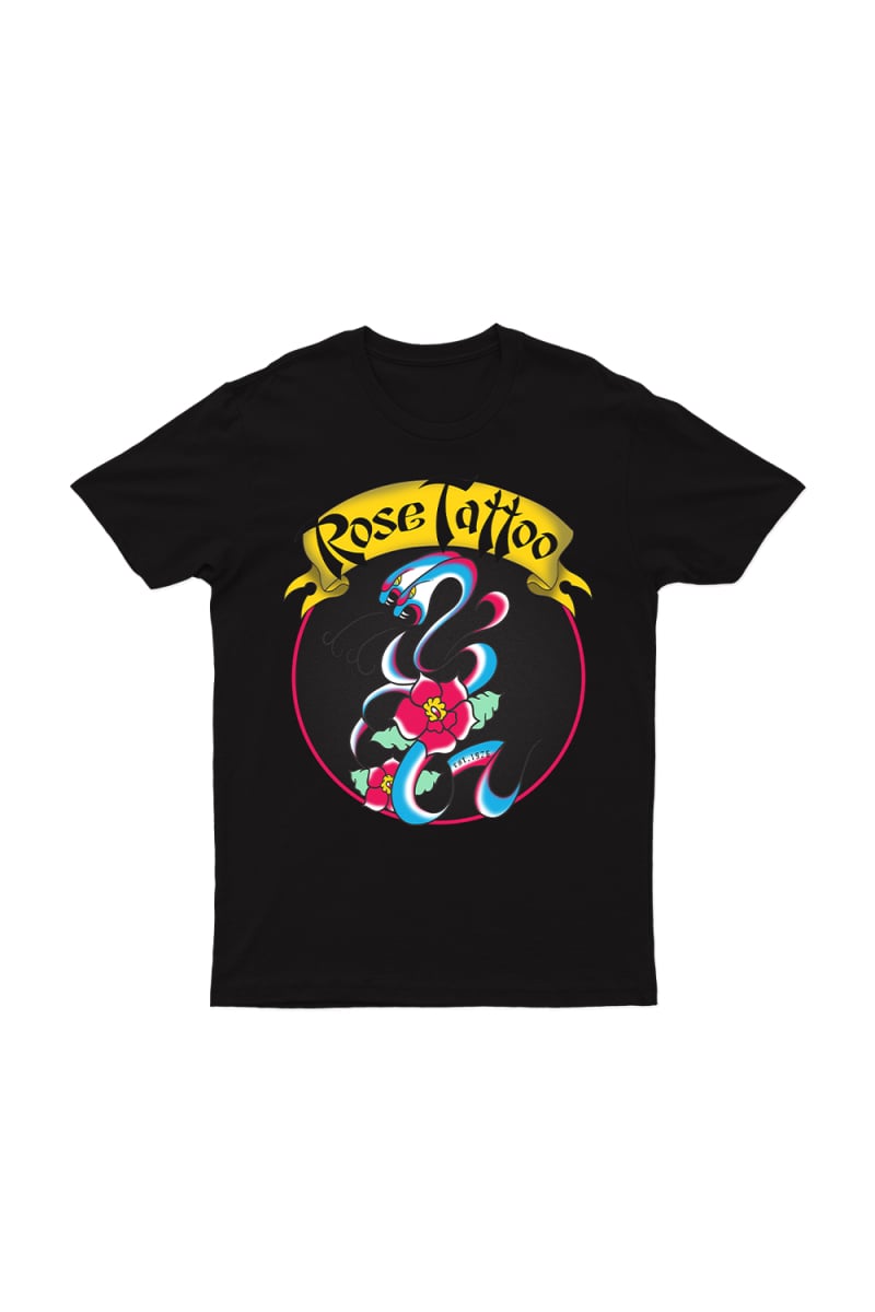 Snakes & Banner Black Tshirt by Rose Tattoo