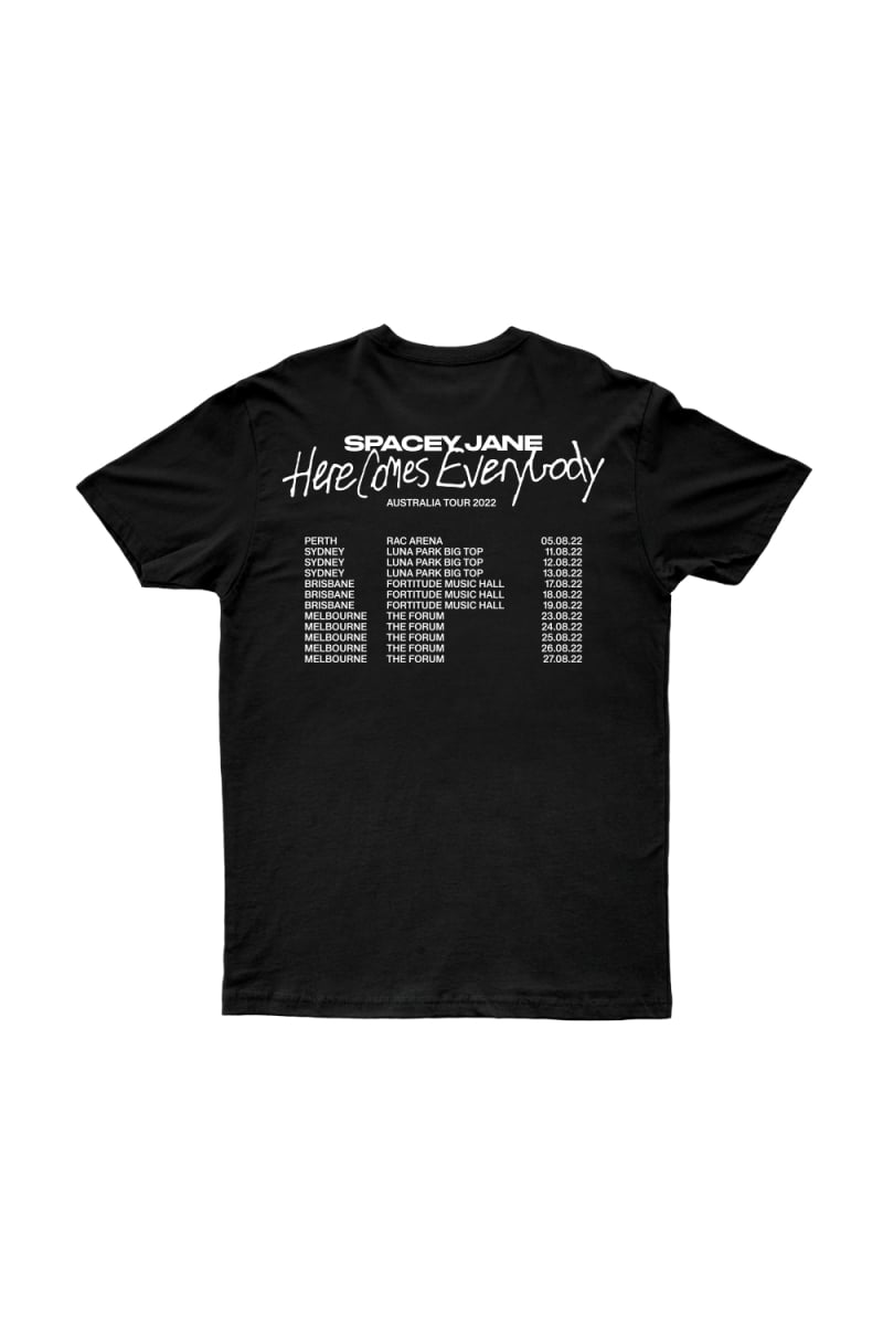 Here Comes Everybody AUS 2022 Tour Black Tshirt by Spacey Jane