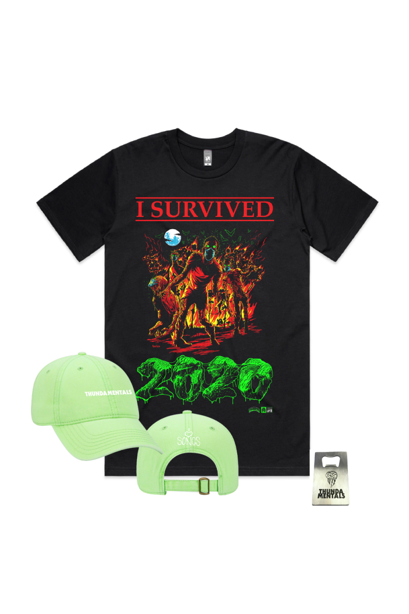 I SURVIVED 2020 PACK + ( Tee, Green Cap & Bottle Opener) by Thundamentals