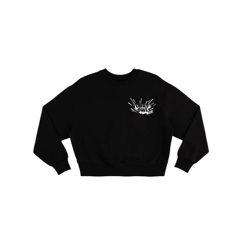 WHITE LOGO BLACK SWEAT CROP TOP by Yours And Owls Festival