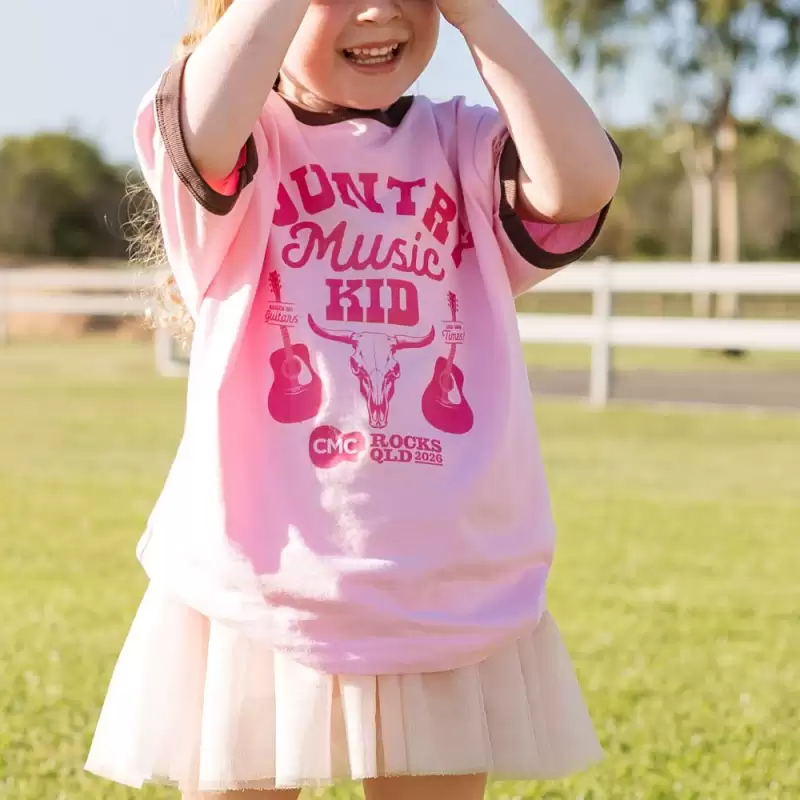 Country Music Kid Pink/Brown Ringer by CMC ROCKS QLD 2026