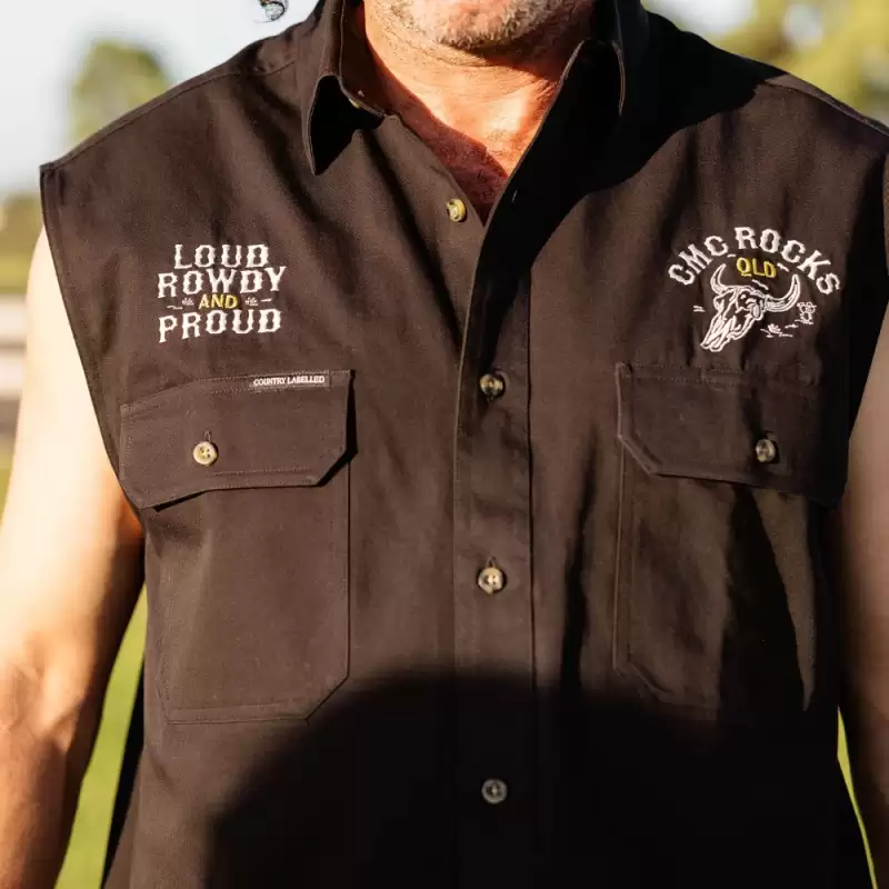 Loud Rowdy & Proud Mens Black Sleeveless Workshirt by CMC ROCKS QLD 2026