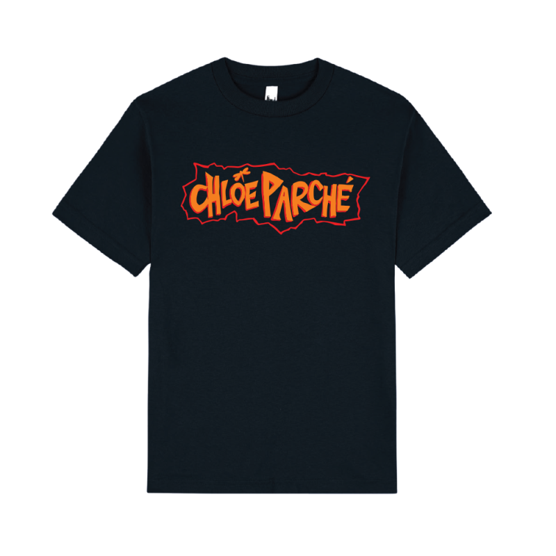 Orange Text Black Tshirt by Chloe Parché