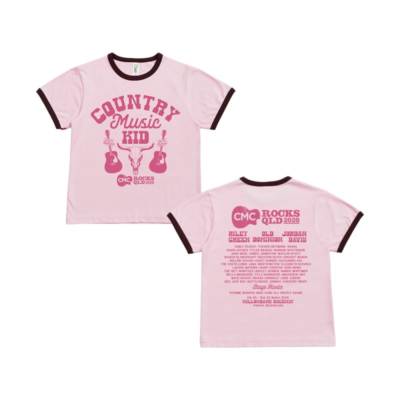 Country Music Kid Pink/Brown Ringer by CMC ROCKS QLD 2026