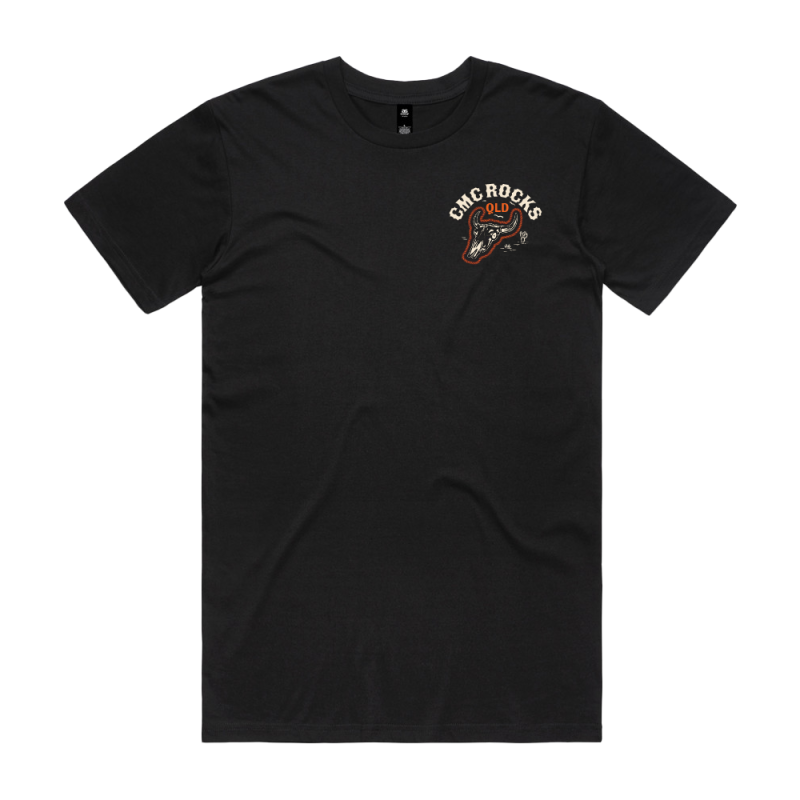 Cow Skull Sticker Unisex Black Tshirt by CMC ROCKS QLD 2026