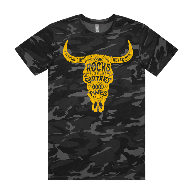 Cow Skull Unisex Black Camo Tshirt by CMC ROCKS QLD 2026