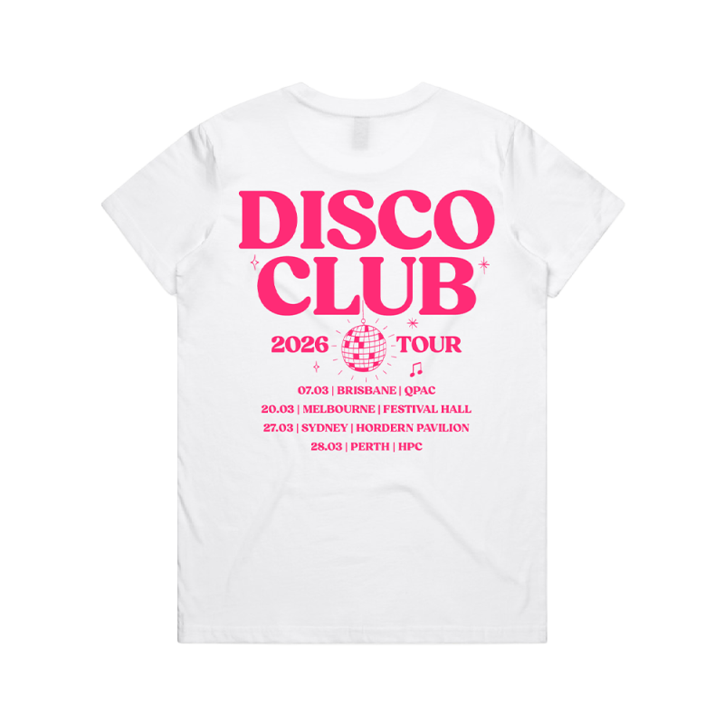 STACKED TEXT TOUR WHITE TSHIRT by Disco Club