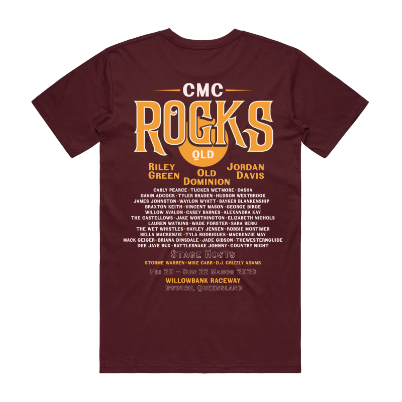 Guitar Silhouette Unisex Burgundy Tshirt by CMC ROCKS QLD 2026