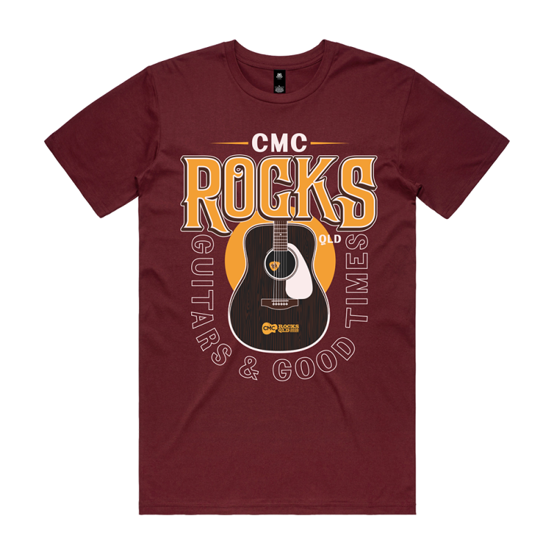 Guitar Silhouette Unisex Burgundy Tshirt by CMC ROCKS QLD 2026