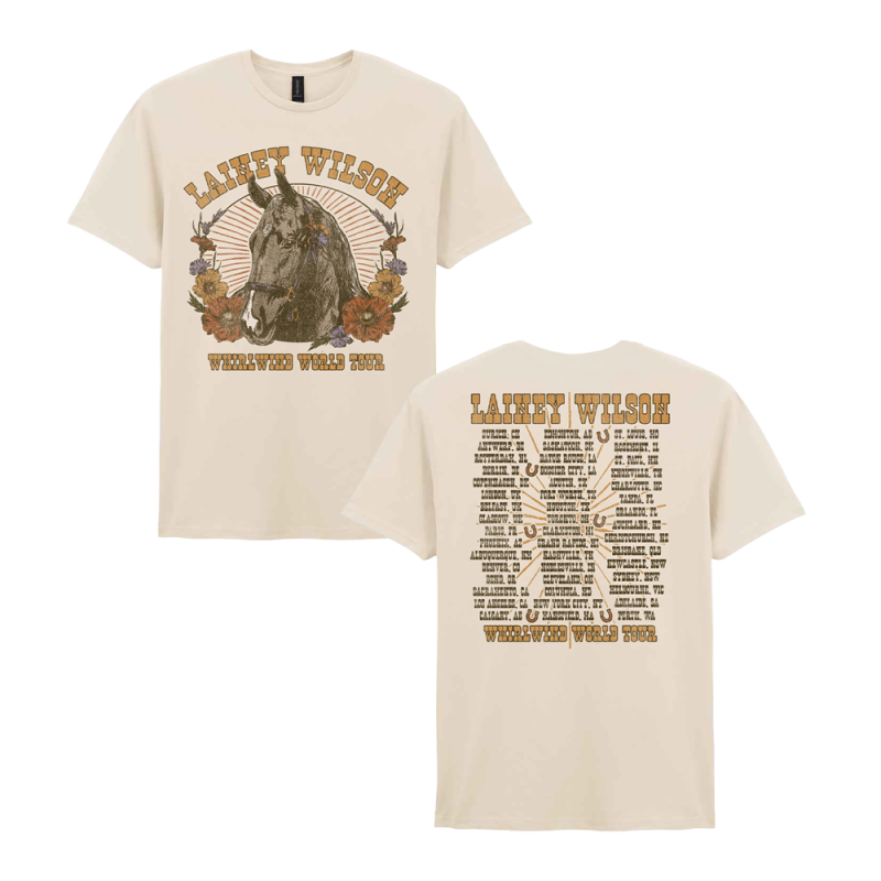 Whirlwind World Tour Derby Natural Tshirt by Lainey Wilson