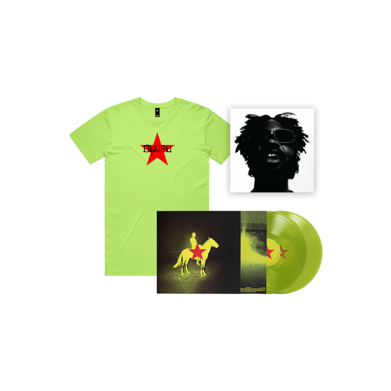 Redstar Wu & The Worldwide Scourge - Transparent Fluoro Yellow Vinyl 2LP + Fluoro Logo Tshirt by Genesis Owusu