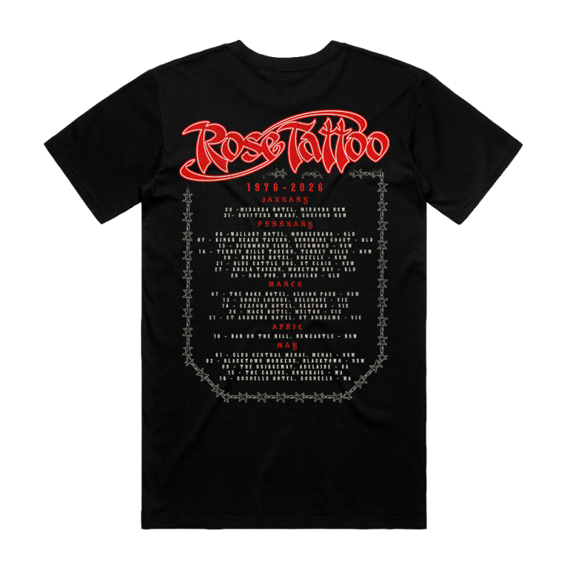 Skeleton Tour 2026 Black Tshirt by Rose Tattoo