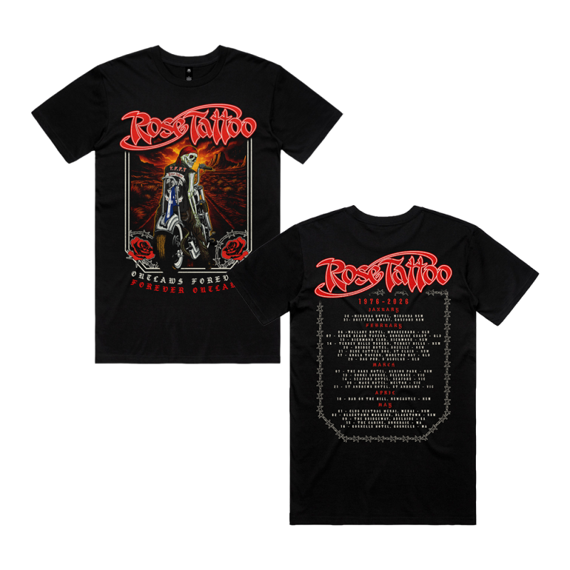 Skeleton Tour 2026 Black Tshirt by Rose Tattoo