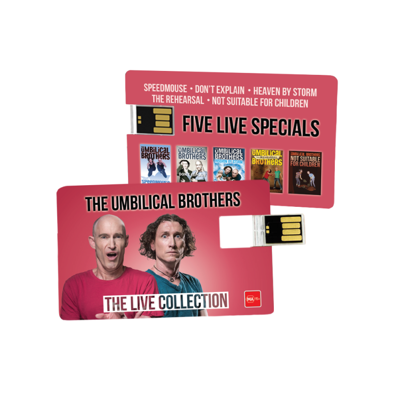 Bundle No 1 (Hoodie/ T-shirt/ Tote Bag/ Tea Towel, 1 x USB, sticker pack) by The Umbilical Brothers