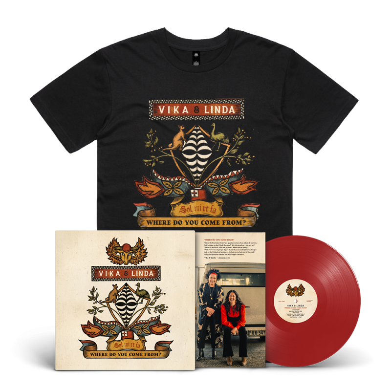 Where Do You Come From? Opaque Red Vinyl LP + WDYCF? Coat-of-Arms Black Tshirt by Vika & Linda