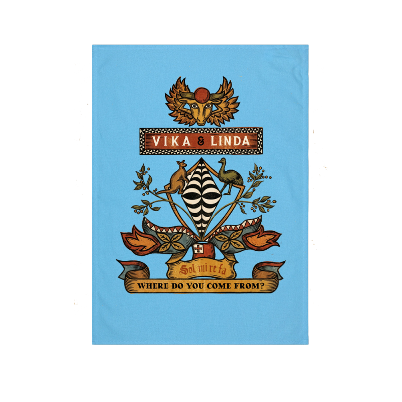 WDYCF? Coat-of-Arms Tea Towel - Limited Edition Blue by Vika & Linda