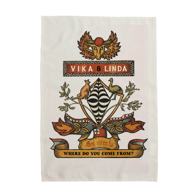 WDYCF? Coat-of-Arms Tea Towel - Natural by Vika & Linda