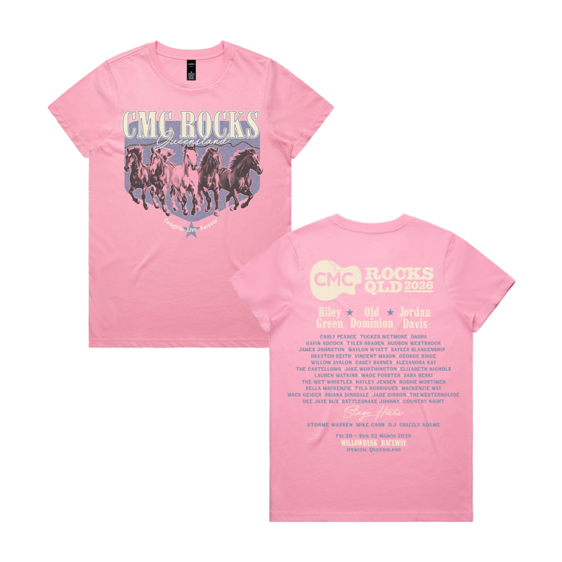 Wild Horses Ladies Pink Tshirt by CMC ROCKS QLD 2026