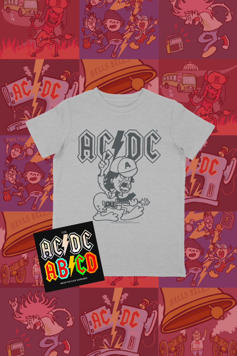 AC/DC Kids Alphabet Book + Angus The Duck Grey Tshirt by ROCKIN ALPHABETS SERIES