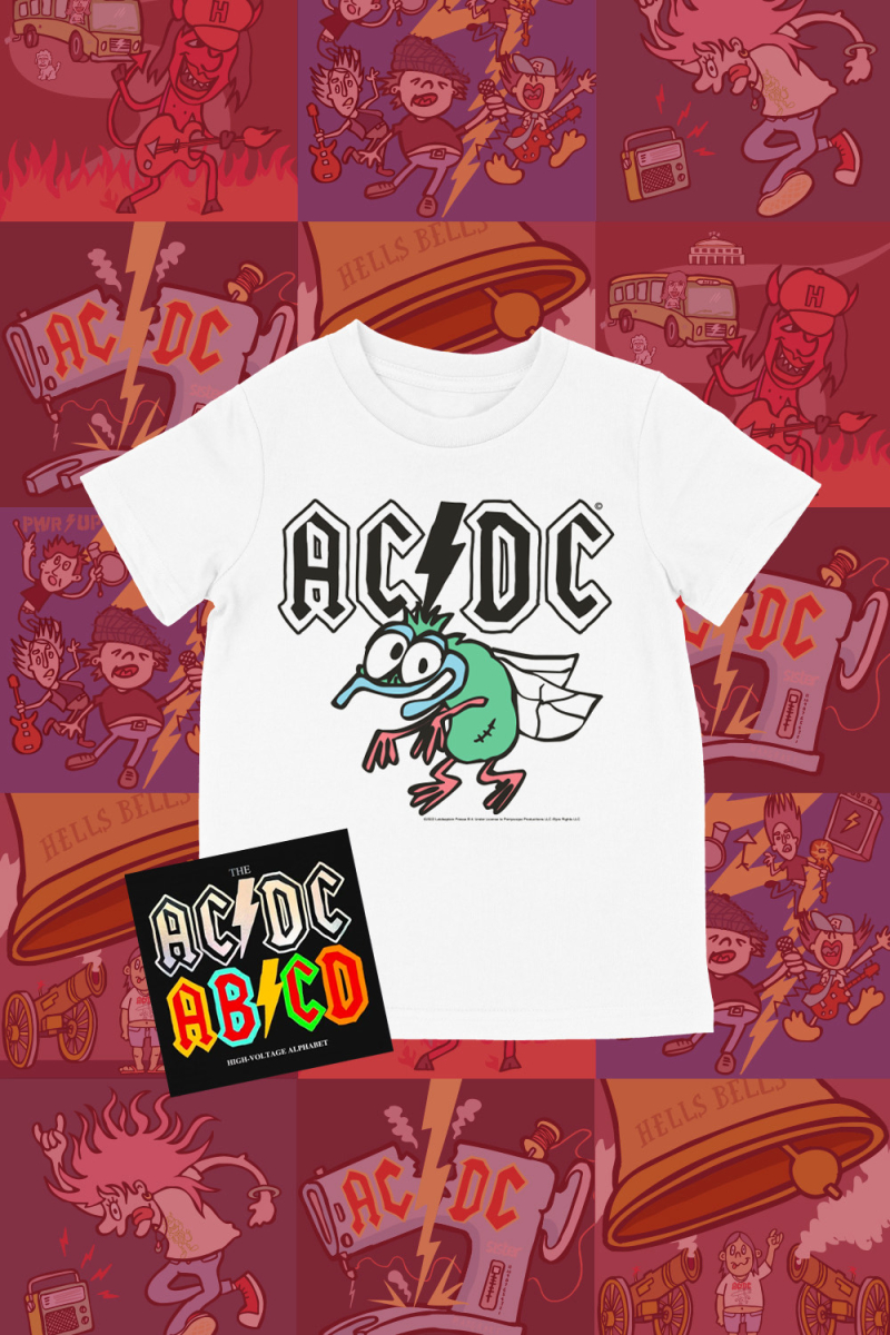 AC/DC Kids Alphabet Book + Fly On The Wall White Tshirt by ROCKIN ALPHABETS SERIES