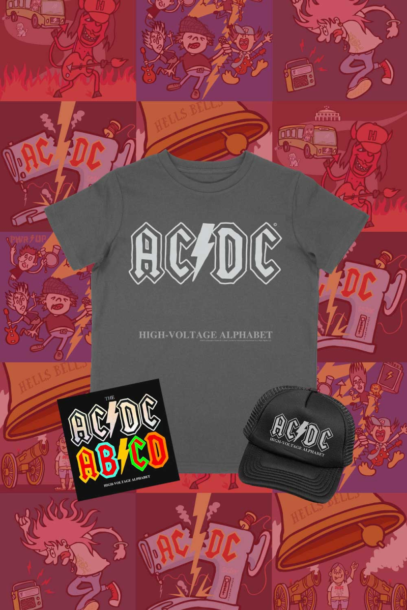 AC/DC Kids Alphabet Book + Back in ABCD Charcoal Tshirt + Cap by ROCKIN ALPHABETS SERIES