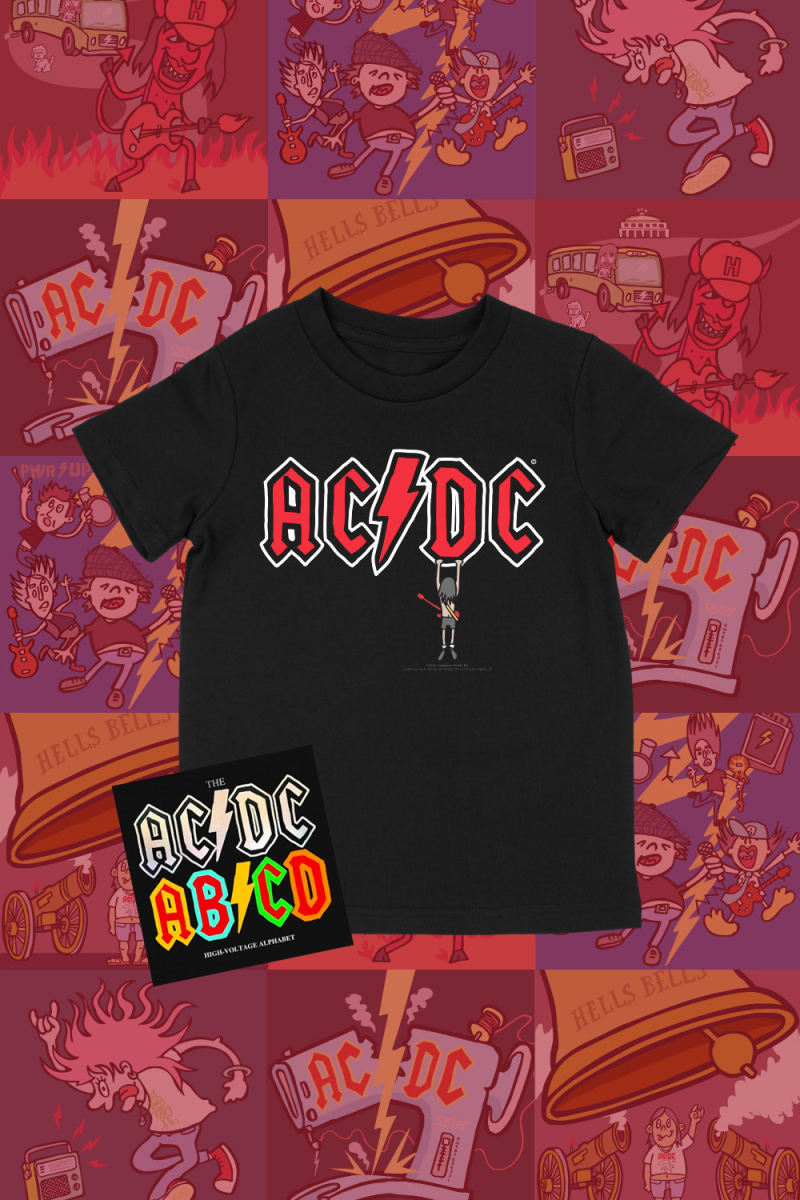 AC/DC Kids Alphabet Book + Hangin’ Out Logo Black Tshirt by ROCKIN ALPHABETS SERIES